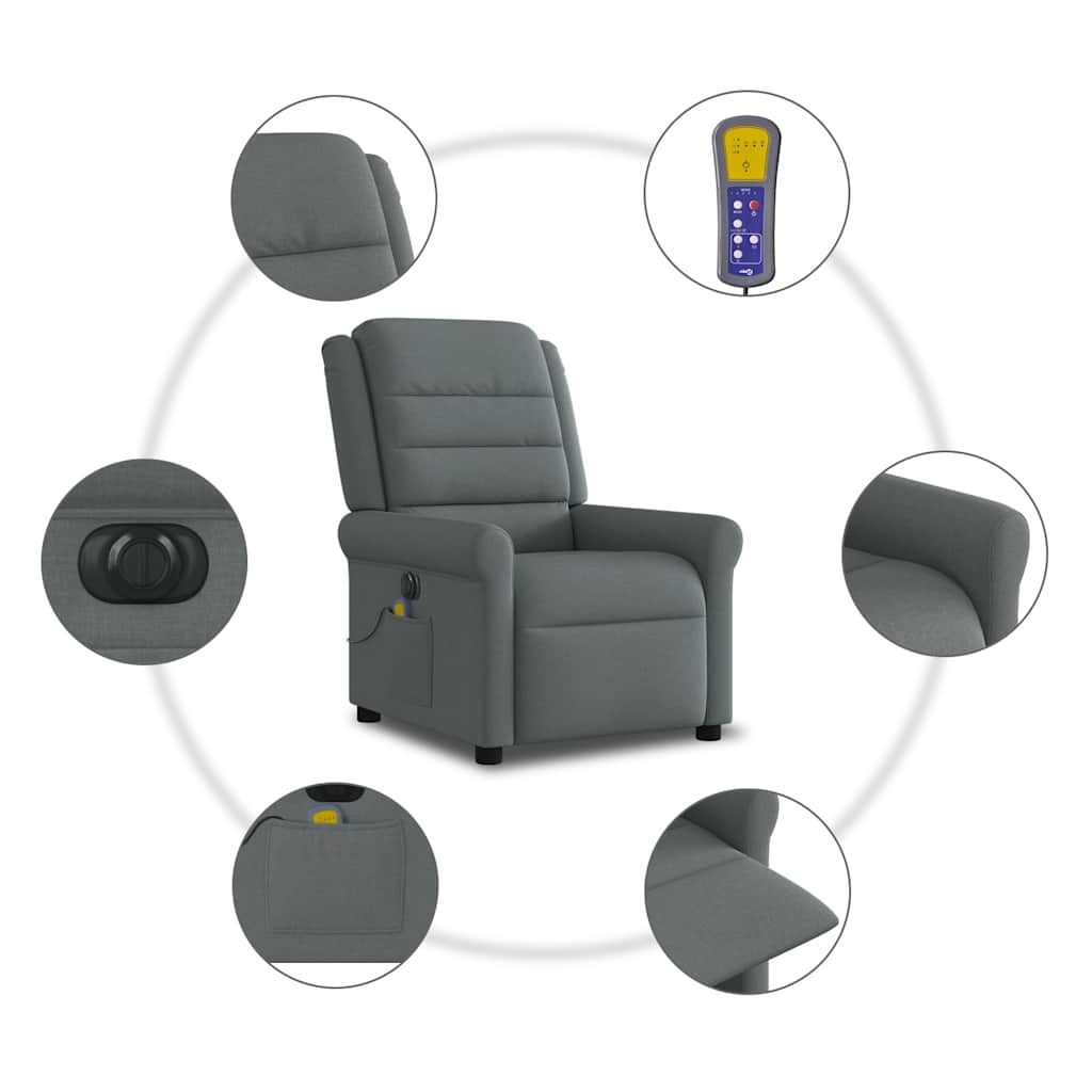 Massagestoel elektrisch verstelbaar stof donkergrijs