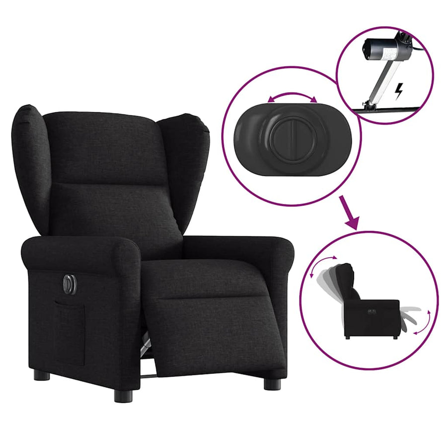 Fauteuil verstelbaar elektrisch stof zwart