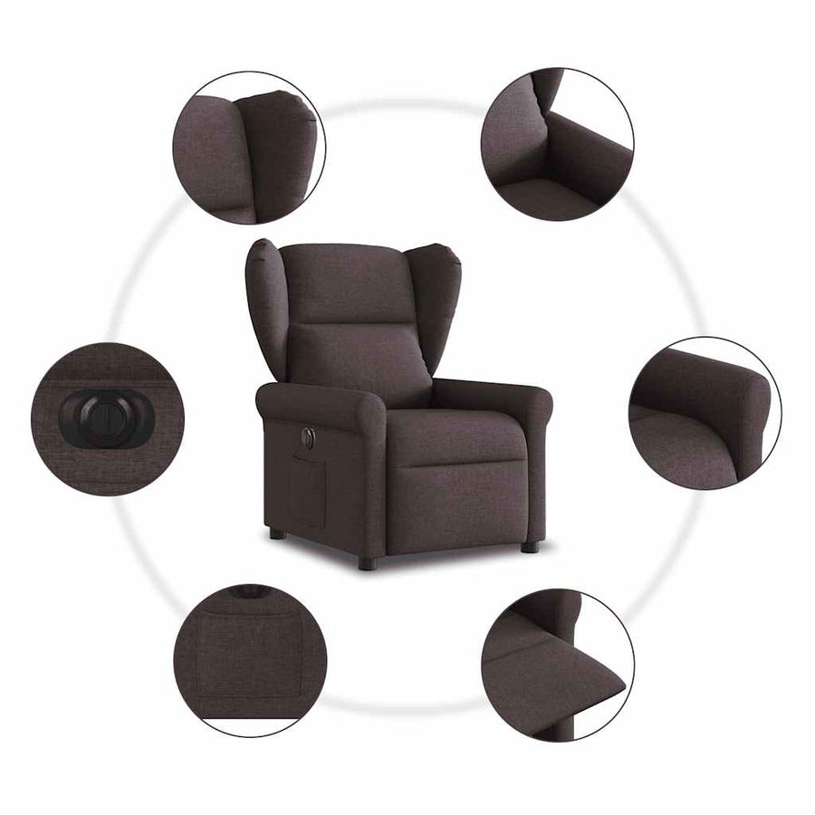 Fauteuil verstelbaar elektrisch stof donkerbruin