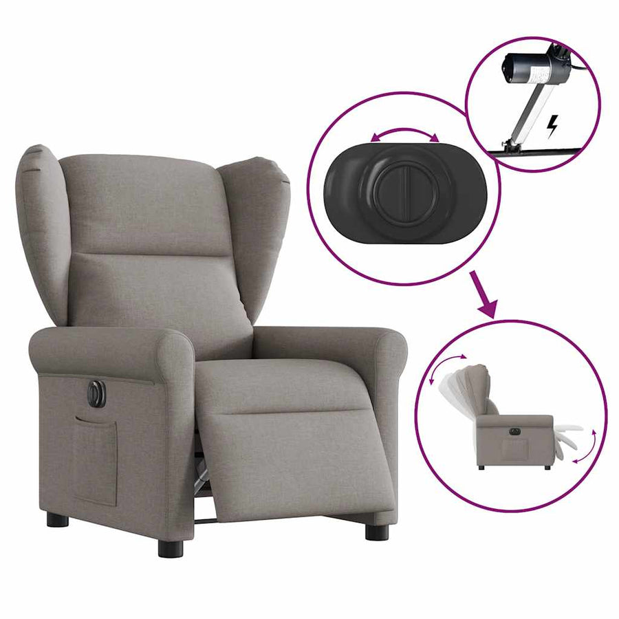 Fauteuil verstelbaar elektrisch stof taupe