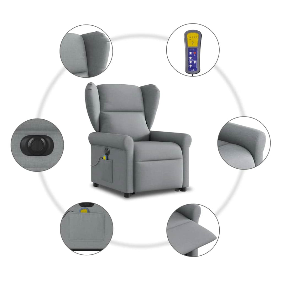 Sta-op-massagestoel elektrisch verstelbaar stof lichtgrijs