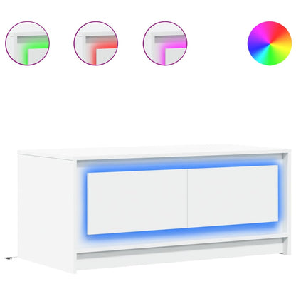 Salontafel met LED-verlichting bewerkt hout wit
