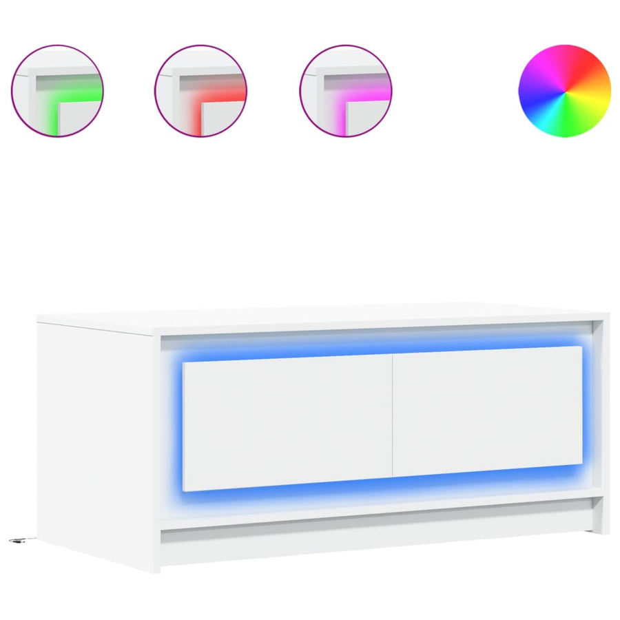 Salontafel met LED-verlichting bewerkt hout wit