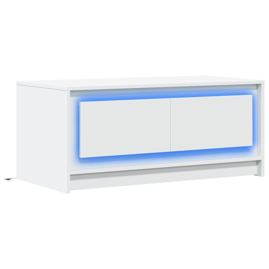 Salontafel met LED-verlichting bewerkt hout wit