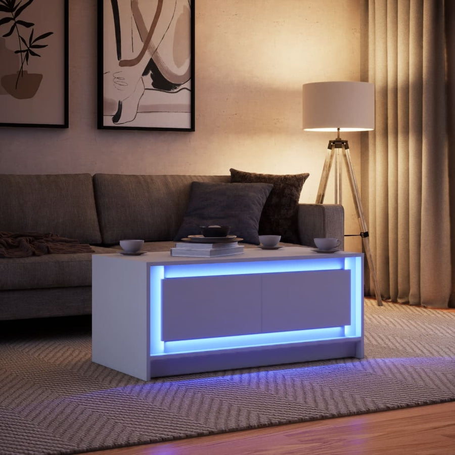 Salontafel met LED-verlichting bewerkt hout wit