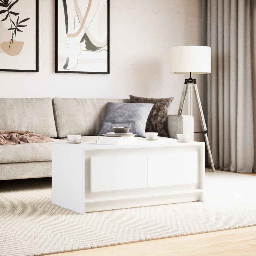 Salontafel met LED-verlichting bewerkt hout wit