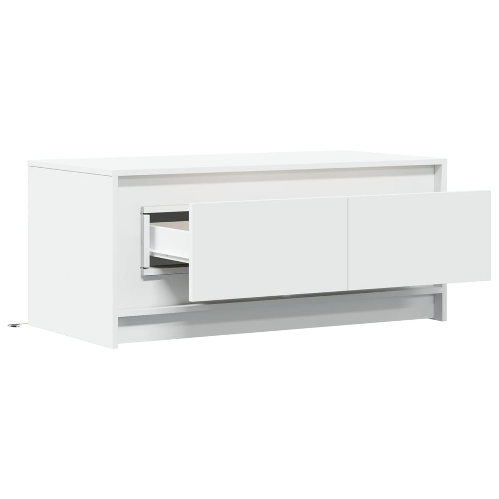 Salontafel met LED-verlichting bewerkt hout wit