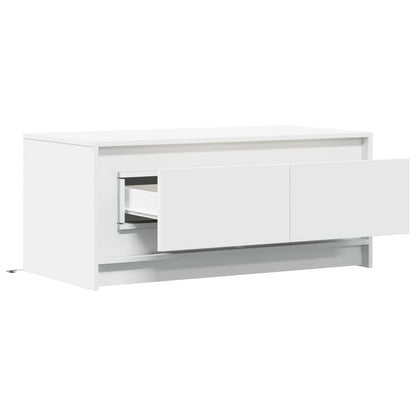 Salontafel met LED-verlichting bewerkt hout wit