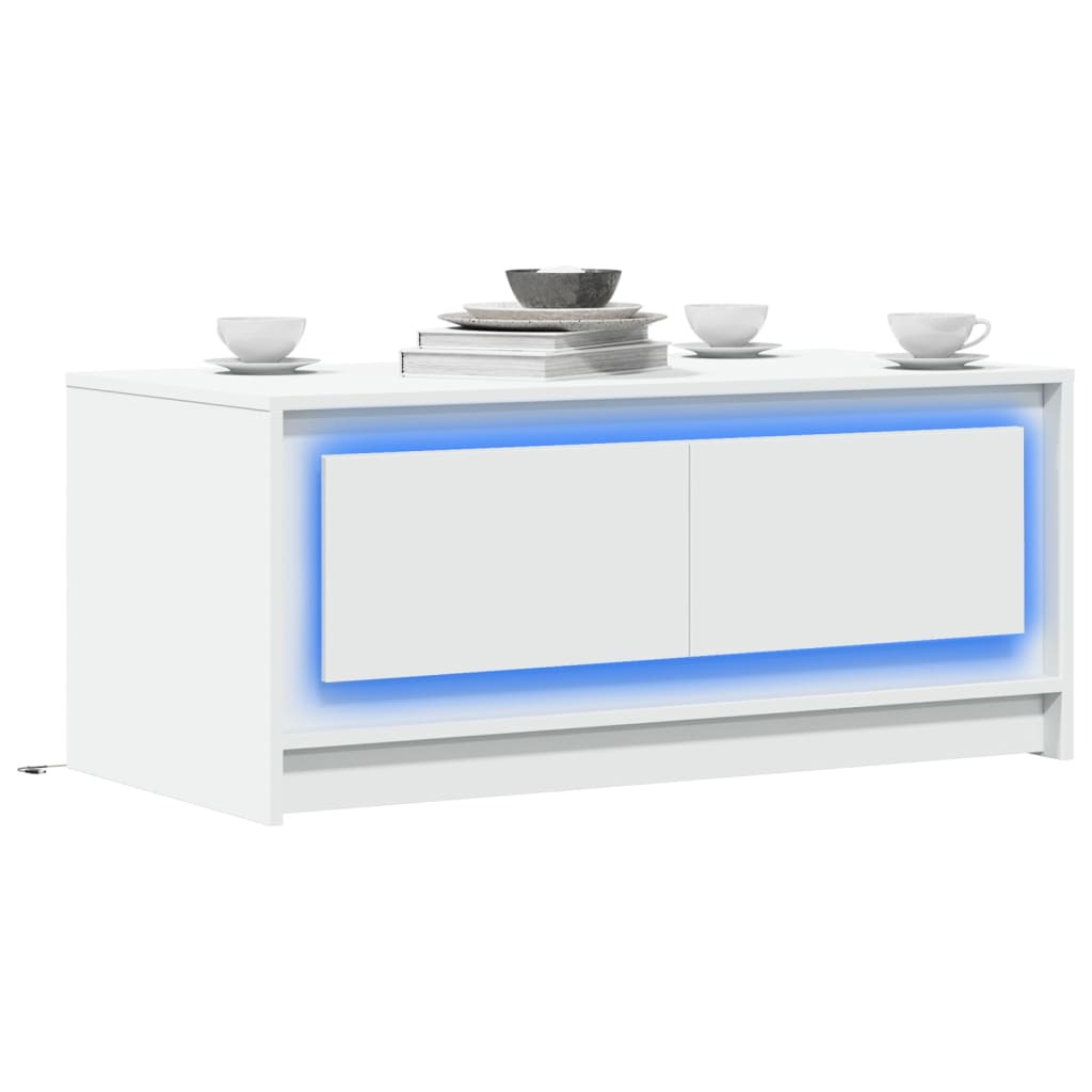 Salontafel met LED-verlichting bewerkt hout wit