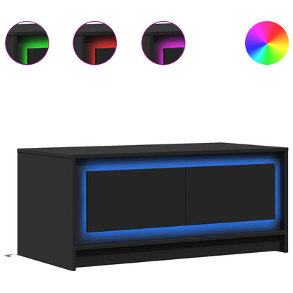 Salontafel met LED-verlichting bewerkt hout zwart