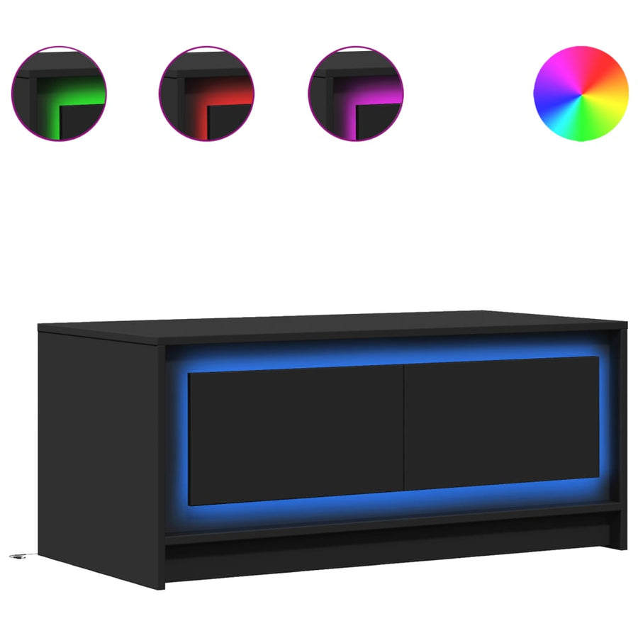 Salontafel met LED-verlichting bewerkt hout zwart