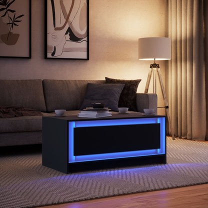 Salontafel met LED-verlichting bewerkt hout zwart