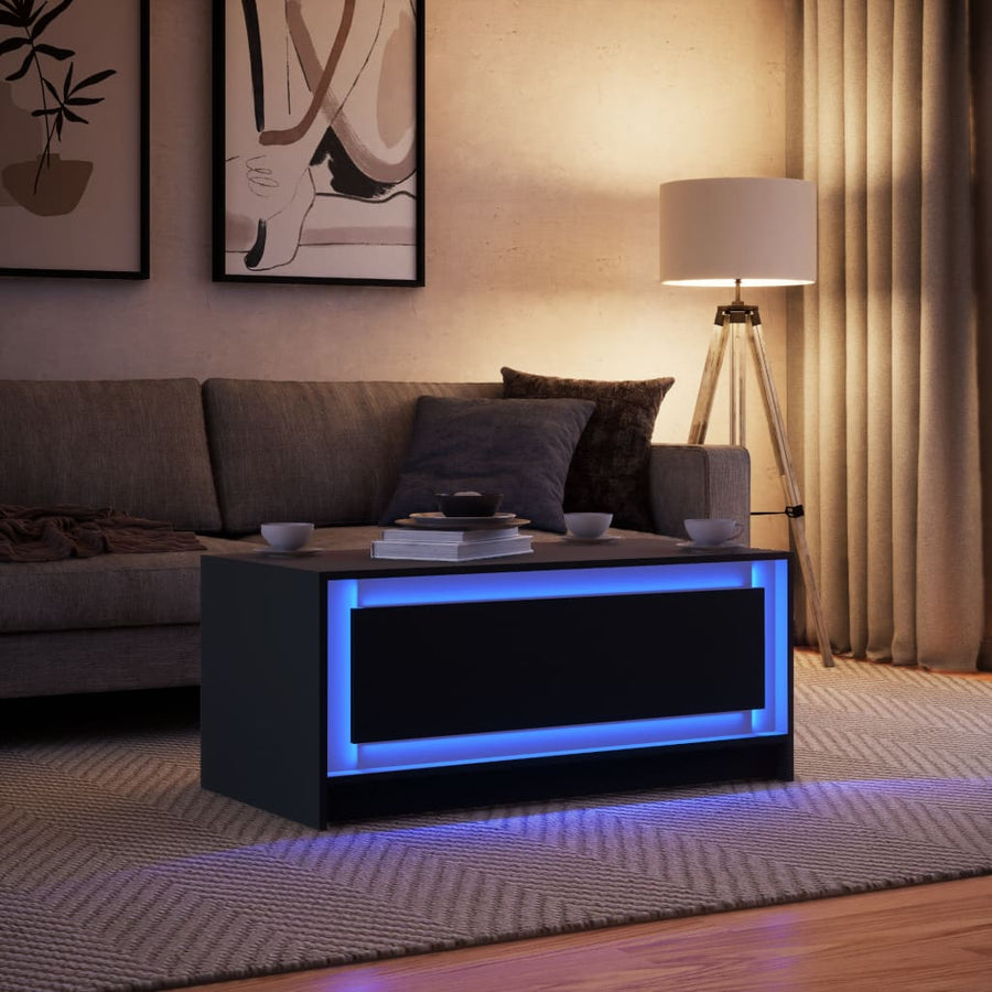 Salontafel met LED-verlichting bewerkt hout zwart