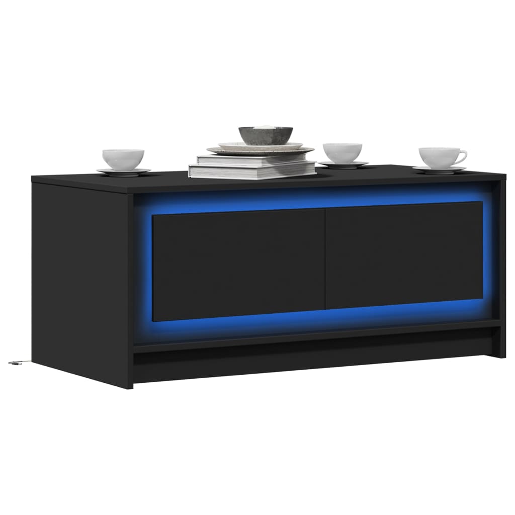 Salontafel met LED-verlichting bewerkt hout zwart