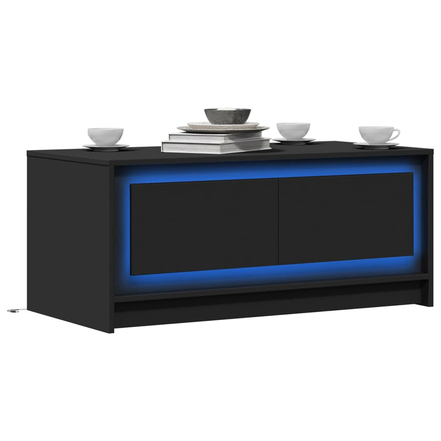 Salontafel met LED-verlichting bewerkt hout zwart
