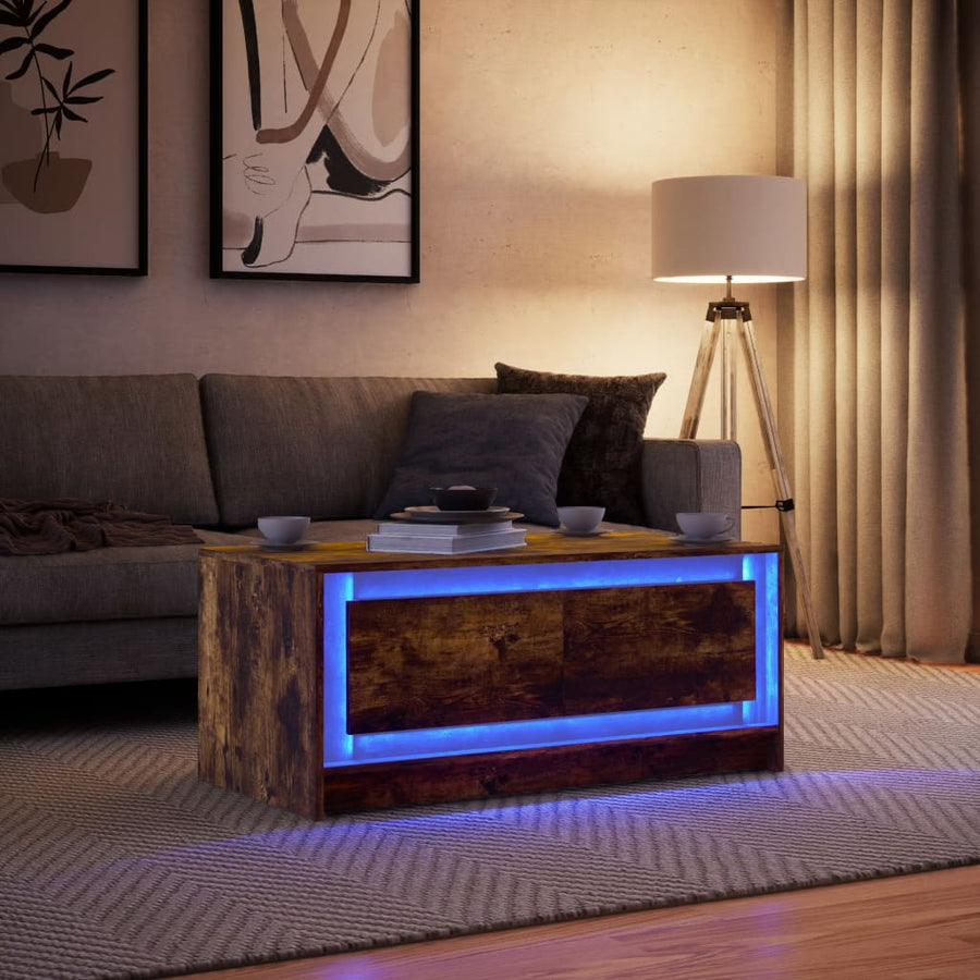 Salontafel met LED-verlichting bewerkt hout gerookt eikenkleur
