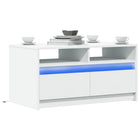 Coffee table with LED lighting, processed wood, white