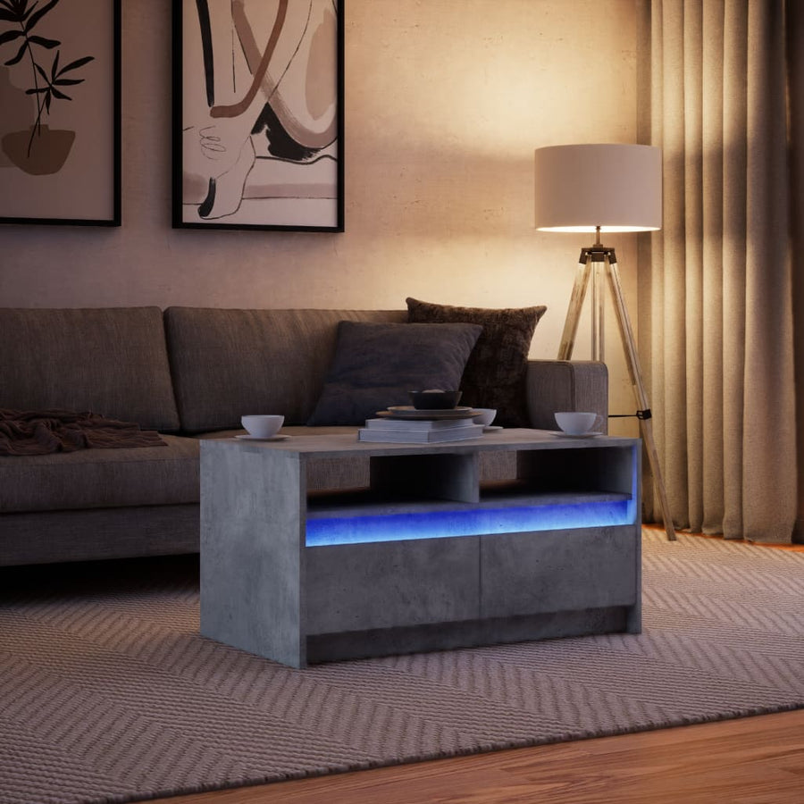Salontafel met LED-verlichting bewerkt hout betongrijs