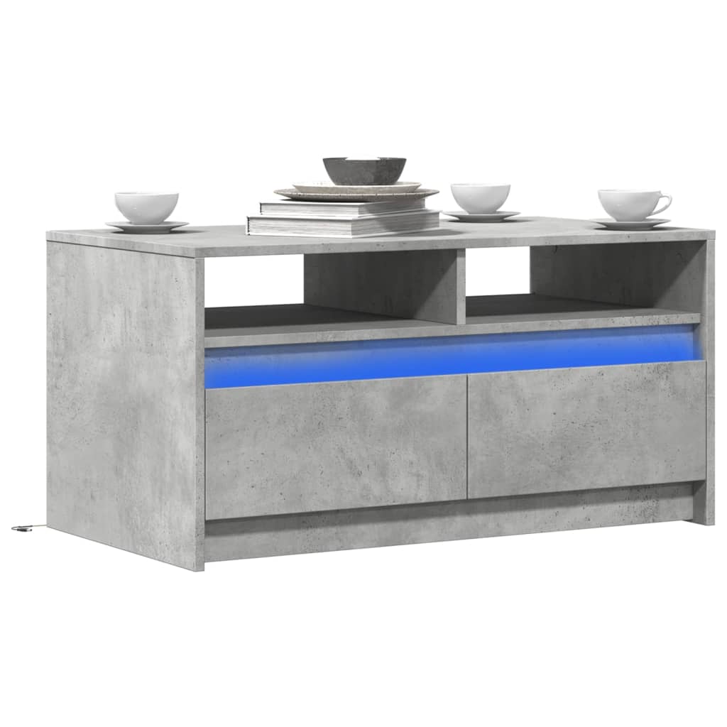 Salontafel met LED-verlichting bewerkt hout betongrijs