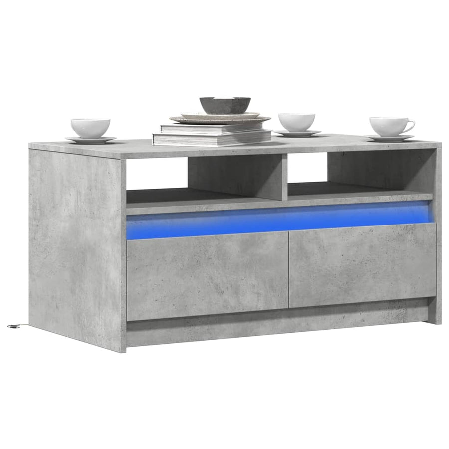 Salontafel met LED-verlichting bewerkt hout betongrijs
