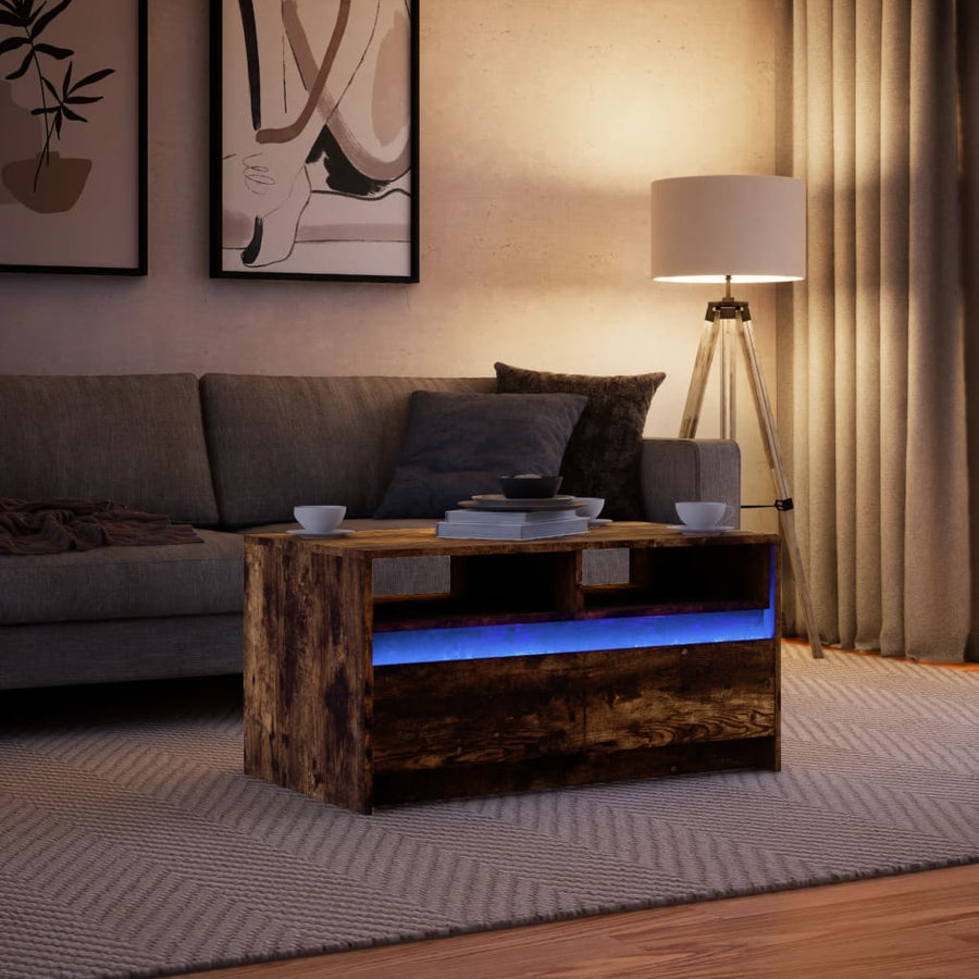 Salontafel met LED-verlichting bewerkt hout gerookt eikenkleur