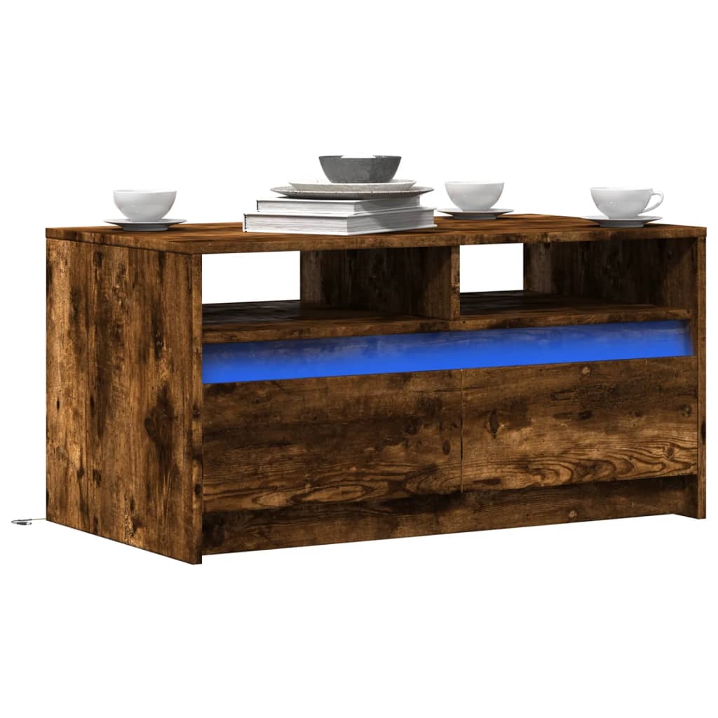 Salontafel met LED-verlichting bewerkt hout gerookt eikenkleur