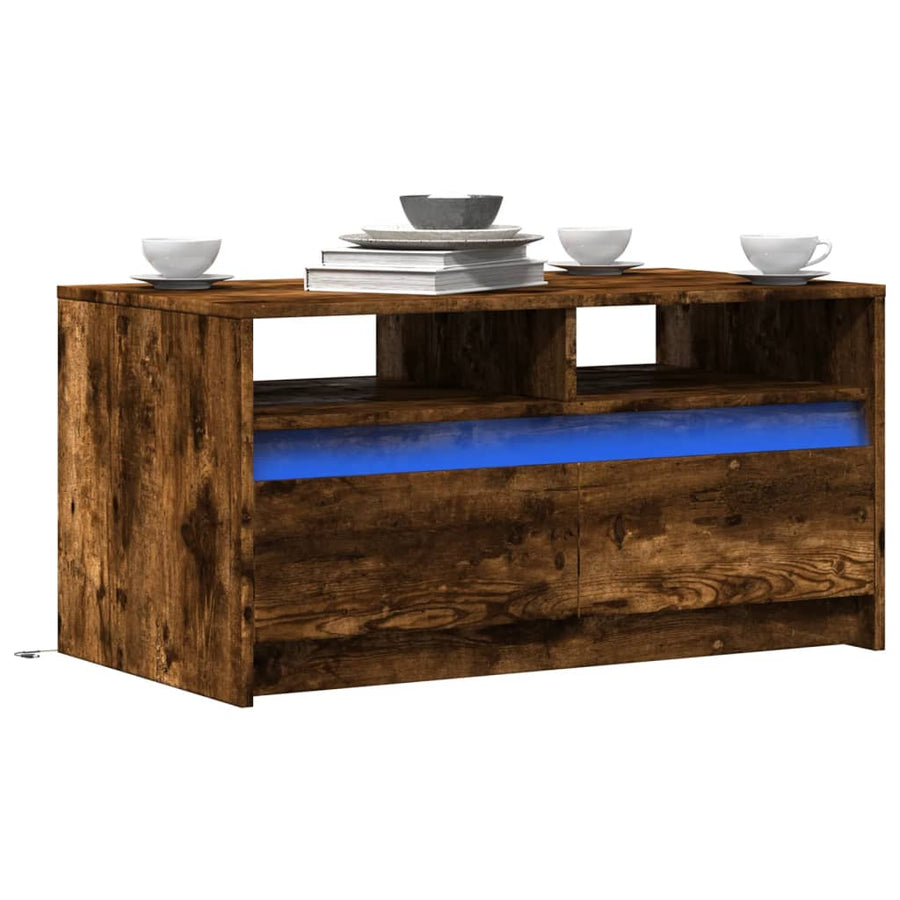 Salontafel met LED-verlichting bewerkt hout gerookt eikenkleur