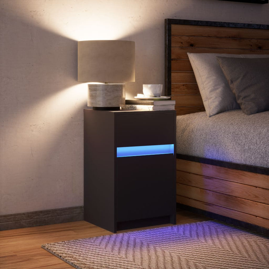 Nachtkastje Met Led-Verlichting Bewerkt Hout Zwart