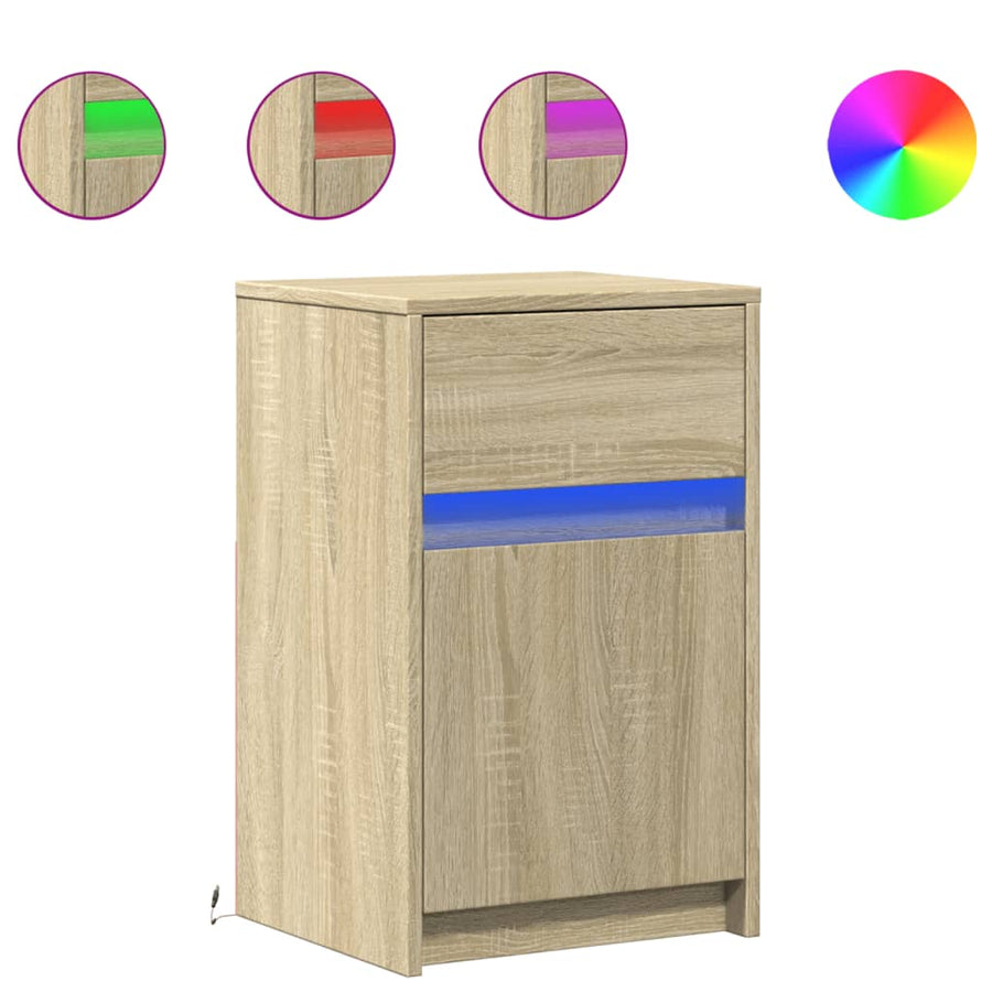 Nachtkastje met LED-verlichting bewerkt hout sonoma eikenkleur