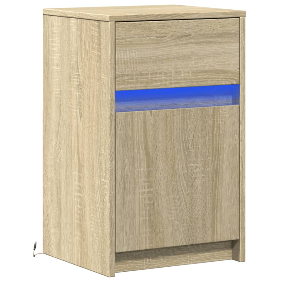 Nachtkastje met LED-verlichting bewerkt hout sonoma eikenkleur