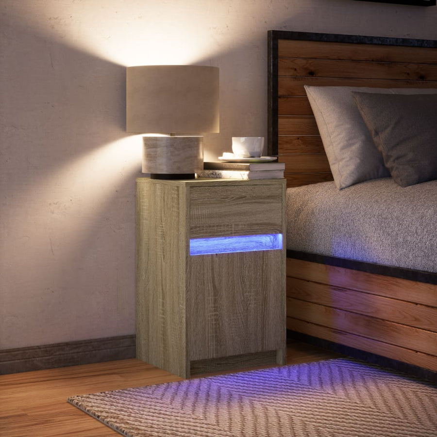 Nachtkastje met LED-verlichting bewerkt hout sonoma eikenkleur