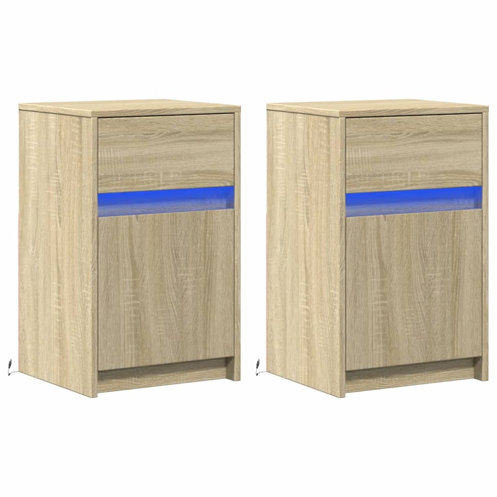 Nachtkastjes met LED-verlichting 2 st bewerkt hout sonoma eiken
