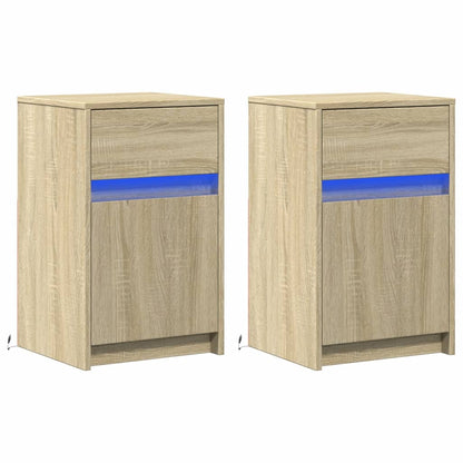 Nachtkastjes met LED-verlichting 2 st bewerkt hout sonoma eiken