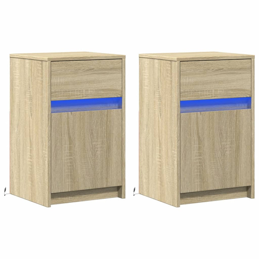 Nachtkastjes met LED-verlichting 2 st bewerkt hout sonoma eiken