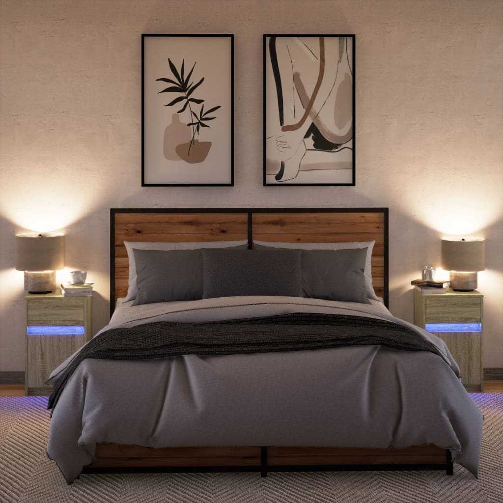 Nachtkastjes met LED-verlichting 2 st bewerkt hout sonoma eiken