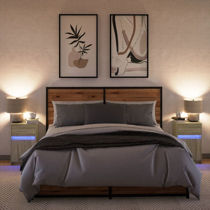 Nachtkastjes met LED-verlichting 2 st bewerkt hout sonoma eiken