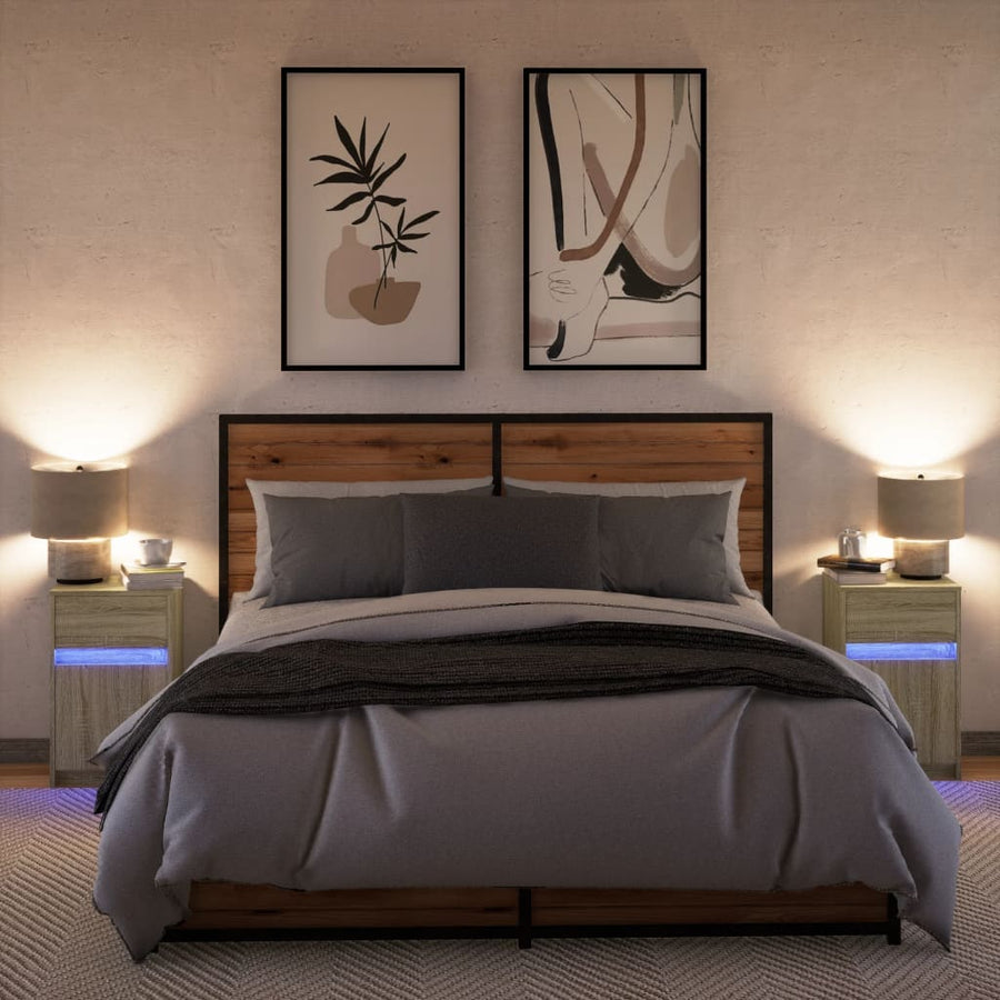 Nachtkastjes met LED-verlichting 2 st bewerkt hout sonoma eiken