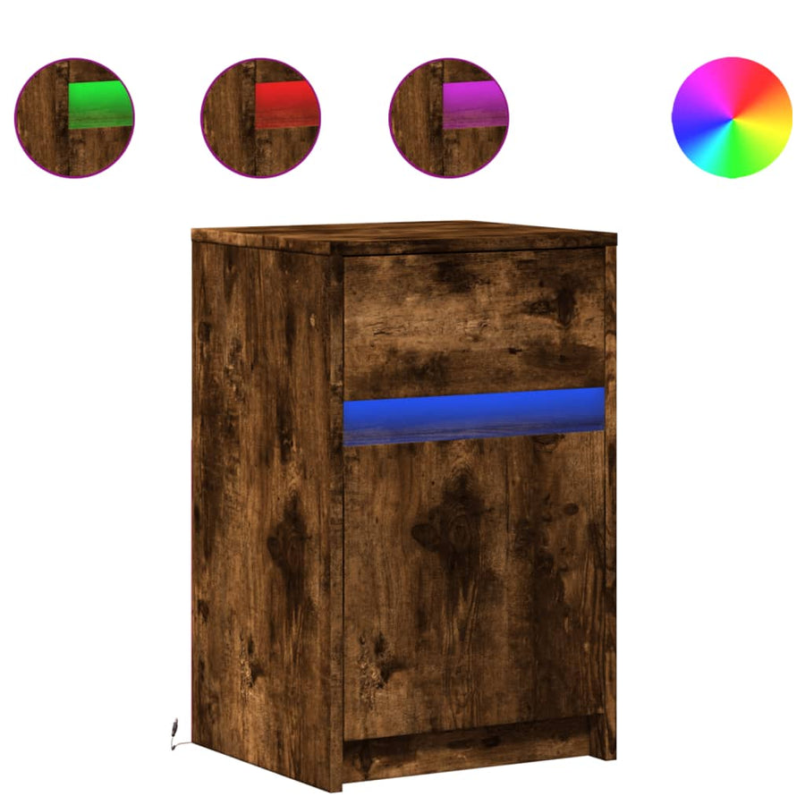 nachtkastje met LED-verlichting bewerkt hout gerookt eikenkleur