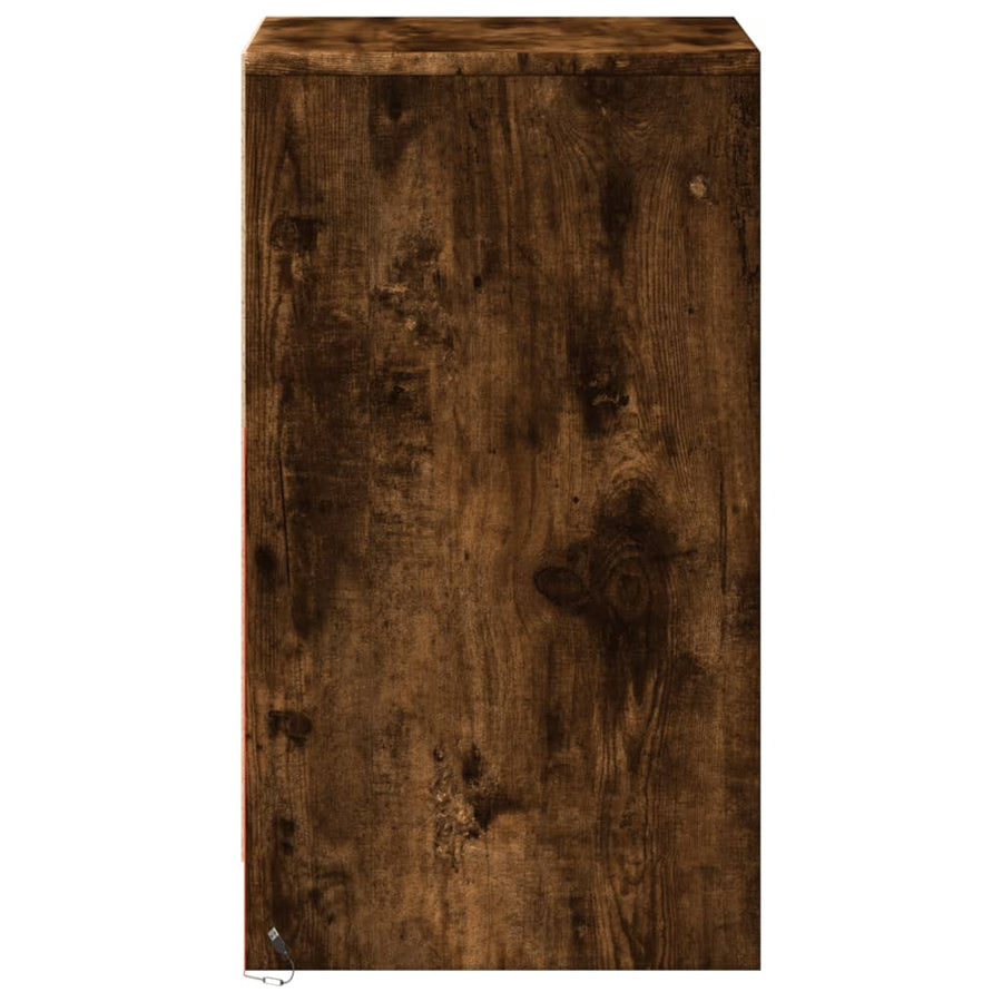 nachtkastje met LED-verlichting bewerkt hout gerookt eikenkleur