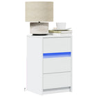 Bedside table with LED lighting treated wood white