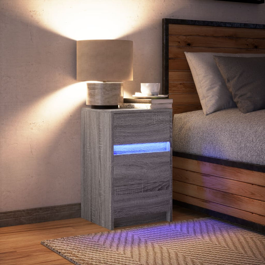 Nachtkastje met LED-verlichting bewerkt hout grijs sonoma