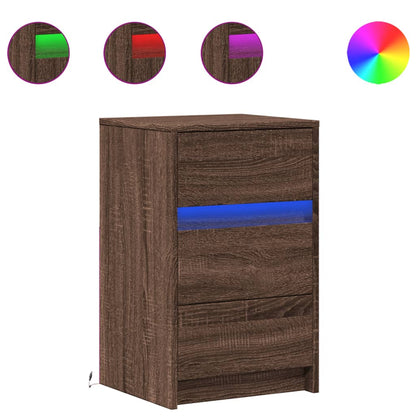 Nachtkastje met LED-verlichting bewerkt hout bruin eikenkleur