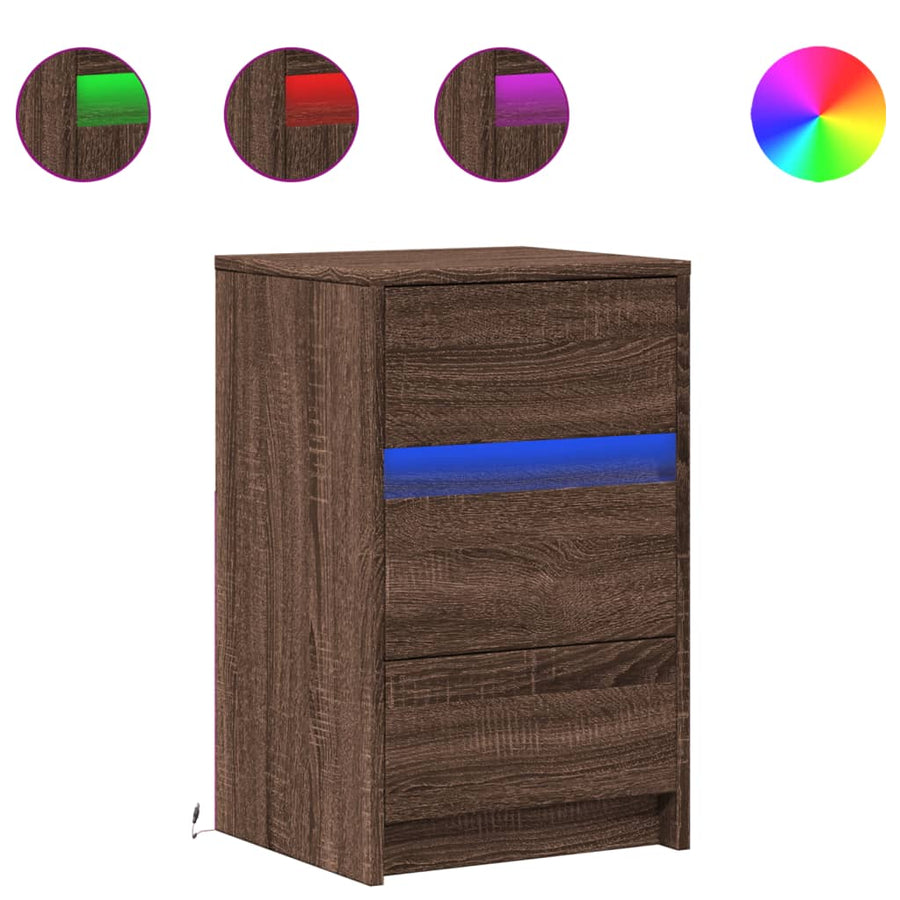 Nachtkastje met LED-verlichting bewerkt hout bruin eikenkleur