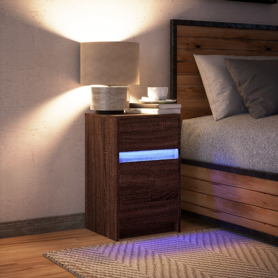 Nachtkastje met LED-verlichting bewerkt hout bruin eikenkleur