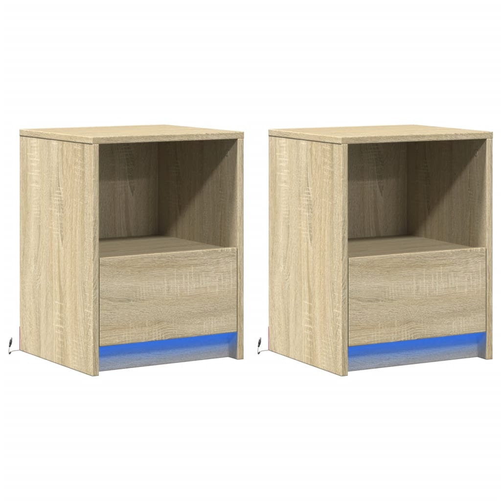 Nachtkastjes met LED-verlichting 2 st bewerkt hout sonoma eiken