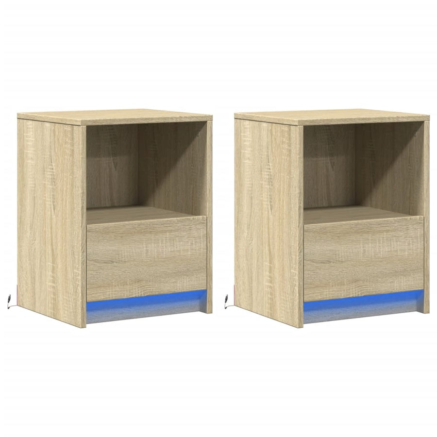 Nachtkastjes met LED-verlichting 2 st bewerkt hout sonoma eiken