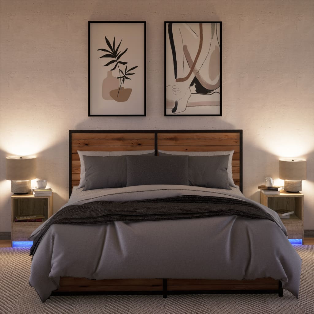 Nachtkastjes met LED-verlichting 2 st bewerkt hout sonoma eiken