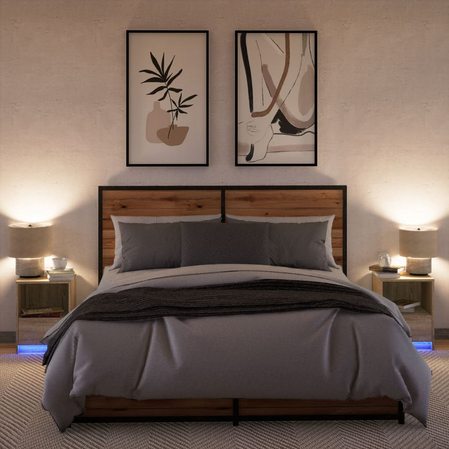 Nachtkastjes met LED-verlichting 2 st bewerkt hout sonoma eiken
