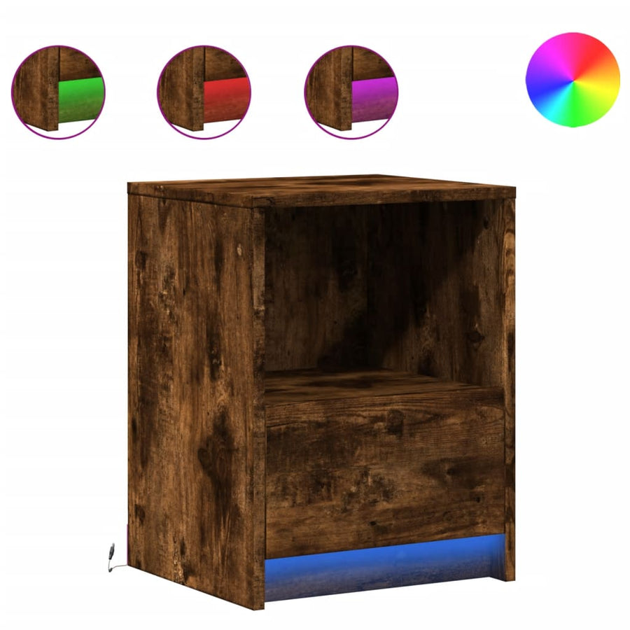 Nachtkastjes met LED 2 st bewerkt hout gerookt eikenkleurig