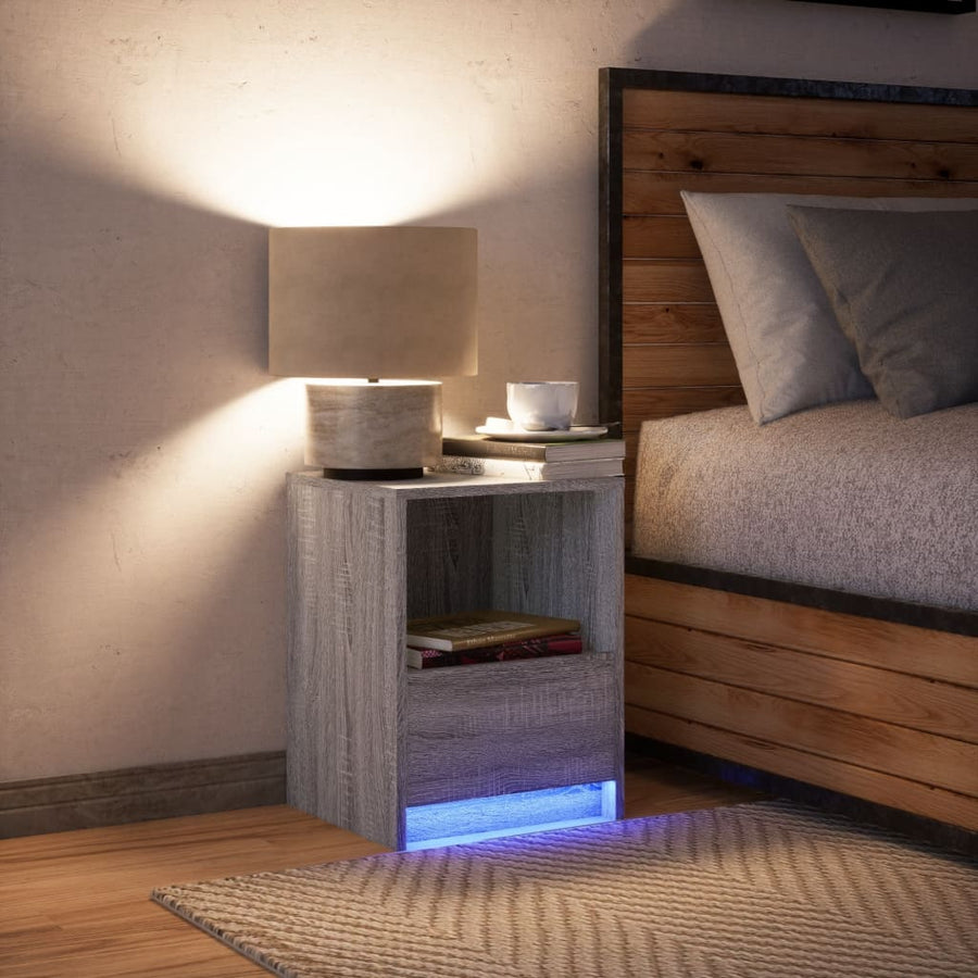 Nachtkastjes met LED 2 st bewerkt hout gerookt eikenkleurig